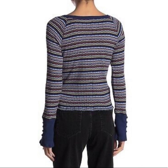 Free People Donna Striped Rib-Knit Tee Sz XS - Picture 3 of 8